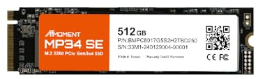 MMOMENT MP34 SE 512GB PCIe Gen3 NVMe M.2 2280 Internal Solid State Drive, Gen3.0X4 Read Speed Up to 2100MB/s for Latop and PC