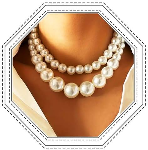 Jovono Perlen-Halskette, klobige Choker-Halskette, 2-lagige Perlenkette, Party- und Club-Halsketten, Zubehör für Frauen