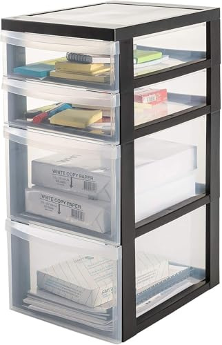 Plastic Drawer Tower Storage Unit on Wheels - 2 Deep 2 Shallow - Perfect for Home Office, Arts and Crafts, Nail and Cosmetics Storage