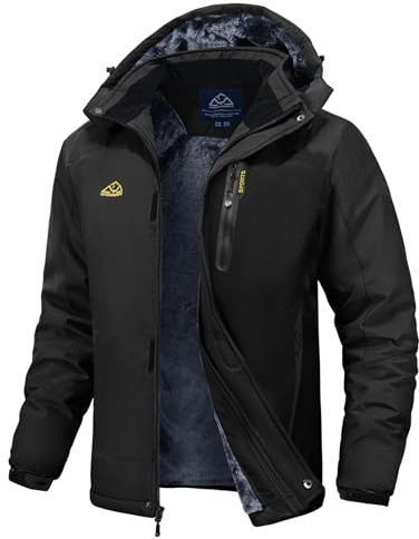 Rdruko Giacca invernale da uomo giacca da sci giacca invernale calda foderata in pile giacca da snowboard impermeabile giacca funzionale da uomo giacca da trekking all'aperto con cappuccio, Nero , L