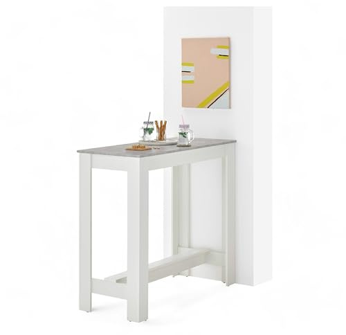 Stella Trading Modesto Bar en Roble Sonoma, Moderna Mesa Alta para Cocina y Comedor, Madera de ingeniería, Hormigón Blanco, 115 x 103 x 50 cm