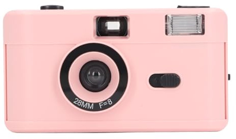 Disposable Film Camera 35 mm, Retro Film Camera with Built in Flash, Reusable Lightweight Vintage Camera, 28MM F/8 Lens, Full Manual Setting (Pink)