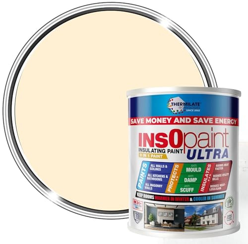 Thermilate InsOpaint Ultra Insulation Paint 5L Londons Magnolia Matte - Long Lasting Energy Saving Acrylic Emulsion for Walls & Ceilings – Anti-Condensation & Mould Resistant Protection