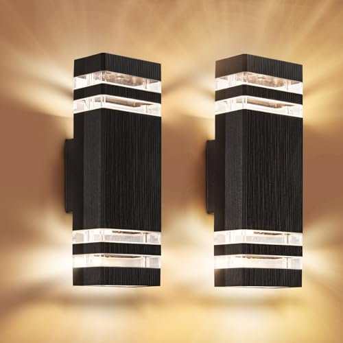 Aranzyec 2 X Outdoor Wall Lights Mains Powered, Aluminium Up Down Outside Wall Lights, Max 35W GU10, IP54 Waterproof Black Garden Lights for Patio, Terrace, Garden, Hallway, Balcony, Porch, Pathway