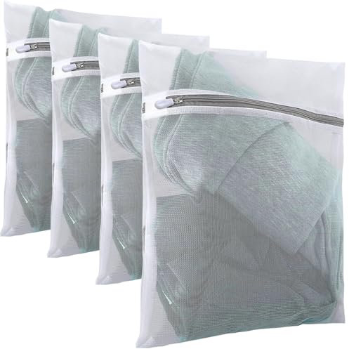 Ahigh 4 Stück Wäschenetz für Waschmaschine, 60x60cm Wäschesack wäschebeutel mit Reißverschluss, Wäschebeutel zur Verhinderung von Falten & Verformung, Laundry Bag für BH Hemden Pullover Mäntel Jeans