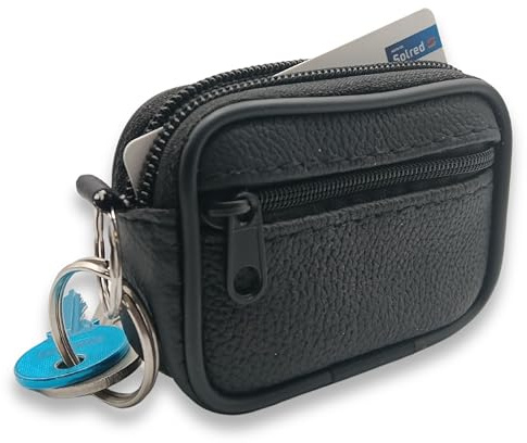 Fersora Mini Monedero Hombre Pequeño Monedas de Piel con Cremallera, Llavero, Tarjetero - Cartera Monedero Hombre - Billetera Pequeña - Monederos Pequeños - Travel Wallet - Porta Moedas Homem