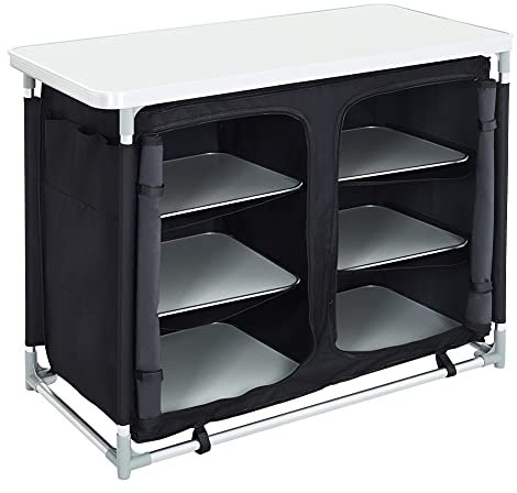 INMOZATA Camping Kitchen With 6 Shelves Camping Table with 600D Oxford Storage Bag Aluminium Frame Outdoor Camping Cupboards for Picnic BBQ,Picnics,Garden Parties Black 100x50x80cm