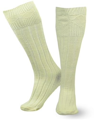 Kilt Hose for men, Traditional Scottish Socks for Kilts Pull Up To Cuff Over Your Hose Flashes, Casual Leg Warmer (US,Alpha,CREAM,Medium)