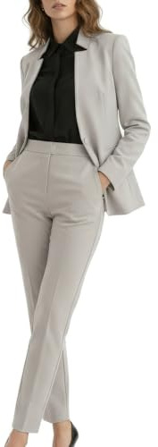 Ava Luke Traje de Mujer Elegante con Chaqueta y Pantalón – Conjunto Formal para Oficina, Eventos y Negocios – Tailleur Mujer Ajustado y Cómodo Plateado 46