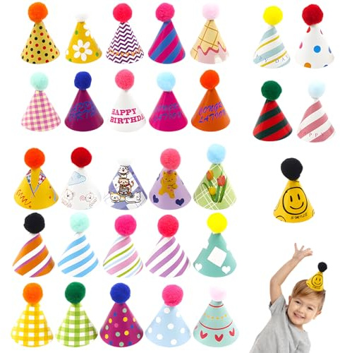 XLTXWD 30 Pcs Mini Party Hats for Animals, Party Hats for Kids, with Adjustable Headband Reusable Birthday Hats Kid Birthday Supplies Decorations