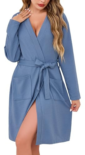 Sopesil Womens Dressing Gowns Waffle Short Robe Lightweight Luxury Bathrobes Soft Loungewear Sleepwear Spa and Hotel for All Year S-3XXL