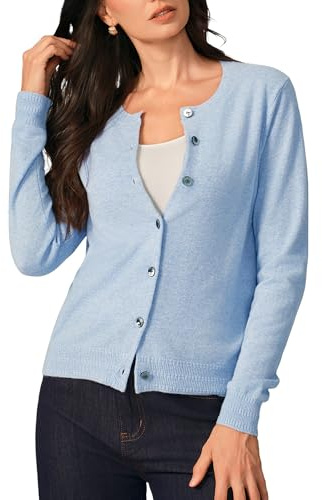 KVSS Women's 100% Pure Cashmere Cardigan Sweaters Machine Washable Crewneck Cardigans Button Up Long Sleeve for Winter