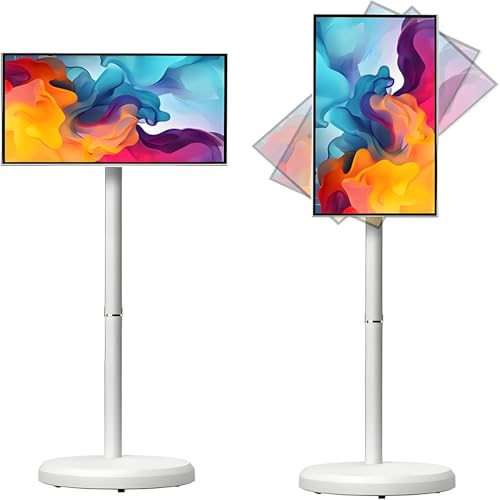 YXYLJOZ Mobile Smart Touch Screen Monitor, Portable TV On Wheel, Full Swivel Rotation Wireless TV, Built-in Battery (24)