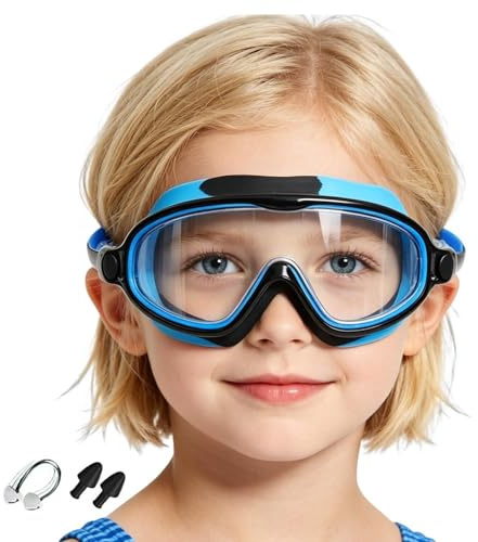 Occhialini da nuoto per bambini, con clip per naso e tappi per le orecchie, anti-appannamento, a prova di perdite, per bambini, per immersioni, allenamento, spiaggia, sport all'aria aperta