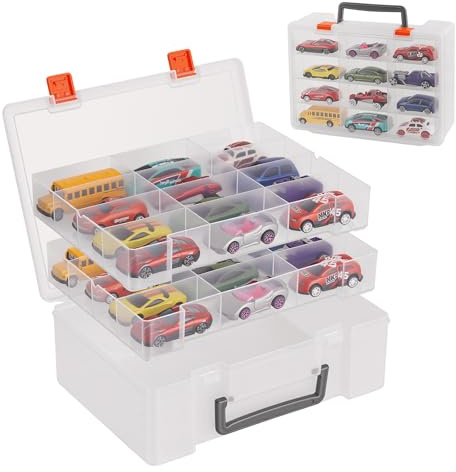 Madcat Toy Car Organizer Storage Compatible with 1/64 Scale Toy Cars, Matchbox Cars,Mini Toys and Small Dolls.24-SlotToy Storage Display Case with 2 Layers of Removable Trays (Box Only) (Transparent)