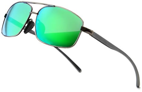 SUNGAIT Occhiali da Sole Polarized Man Lightweight Rectangular UV400 Protection (Gunmetal Frame-Green Mirror Lens)