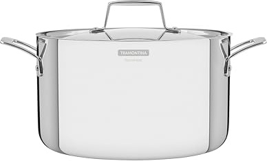Tramontina Grano Deep Casserole 3-Ply Stainless Steel for Induction, Electric, Gas and Ceramic Glass Hobs, ‎Cookware, Kitchen, 24 cm, 5.8 litres, 62144240