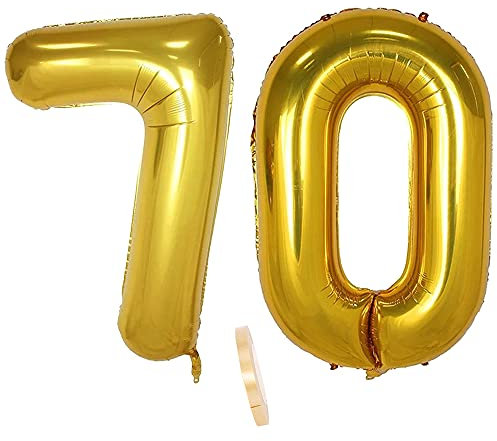 Folienballon Zahl Deko Gold 70 für Frauen Männer, XXL 100cm Riesen Nummer Aufblasbar Helium Ballon Figuren Zahlen Luftballons für 70. Jahre Mann Frau Geburtstag Hochzeit Jubiläum Party Dekoration