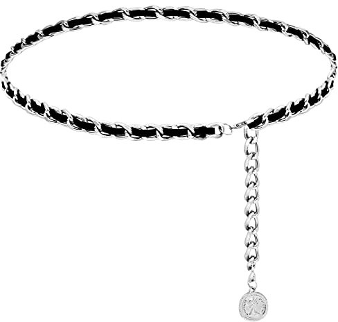 HIQUACC Leather Chain Belts for Women Layered Metal Waist Chain