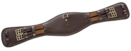SUNRIDE short girth Monaco for horses made of soft genuine leather with D-ring for auxiliary reins (50 cm, brown)