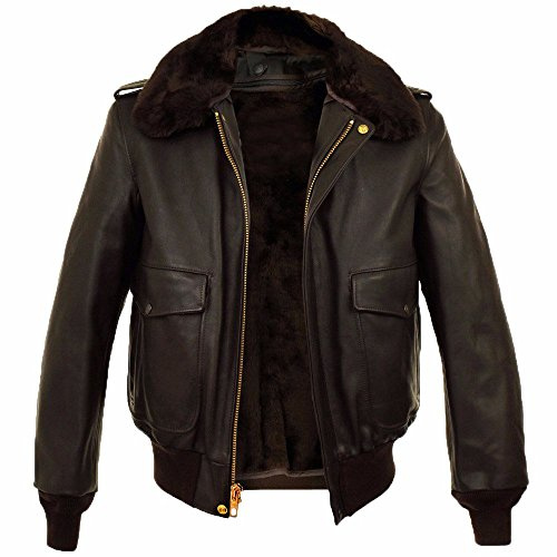 Aksah Fashion Giacca da uomo G1 Aviator AirForce Flight Pilot Vintage in pelle di pecora bomber nera, Marrone, M