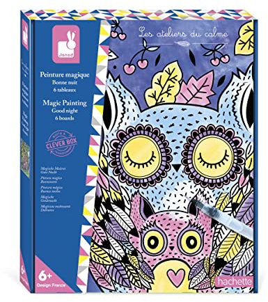 Janod - Coffret Peinture Magique Bonne Nuit - Les Ateliers du Calme - Loisir Créatif - 6 Tableaux Animaux - 6 ans,J07875
