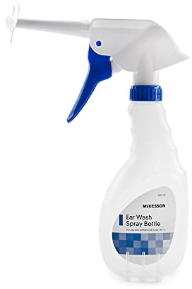 McKesson Ear Wash Spray Bottle for Ear Wax Removal, Rigid Tube, with Disposable Tips - Blue and White, 16 fl oz, 1 Count, 1 Pack