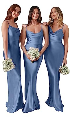 Abiti da damigella d'onore da donna per matrimonio spalline lunghe abito formale Halter abito da sera per ospiti di nozze, Dusty_blue, 42
