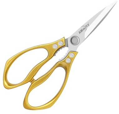 AWinjoy Heavy Duty Sharp Kitchen Scissors, Multipurpose Cutting Scissors for Meat, Chicken, Fish, Poultry, Herbs, Bread - Dishwasher Safe - Gift (Gold)