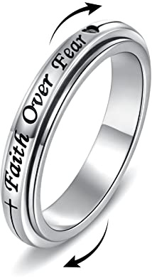 JZCOLOR 925 Sterling Silver Spinner Fidget Ring for Women: Musical Note Viking Rune Heartbeat Anxiety Stress Relieving Rotatable Ring Faith Hope Love Spinner Ring Jewelry Gift (Faith, 6)