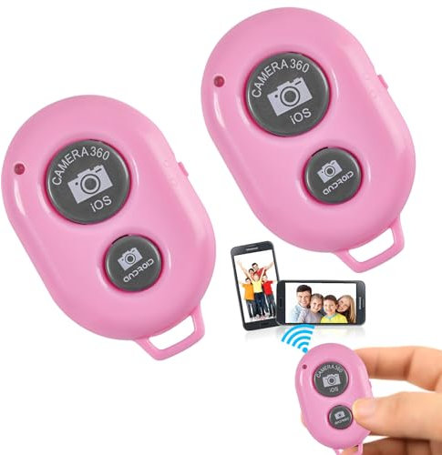 Control Remoto Bluetooth, Control Remoto Inalambrico para Telefonos Inteligentes, 2 Piezas Bluetooth Temporizador Obturador, Fácil Disparador Remoto para iOS Y Android Smartphone Fotos, Rosa
