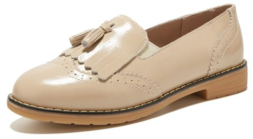 TRULAND Damlädertofflor – eleganta loafers med tofs affärsskor damer, toupe, 38 EU