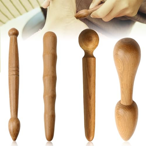 4 Stücke Triggerpunkt Massagegerät, Massageroller Stick Massage Holz Trigger Roller Fuß Massagestab Massagestäbchen triggerpunkt drücker Muskel für Schulter Rücken Bein Entspannung