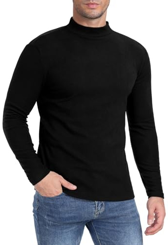 MLANM Men's Mock Turtleneck Jumper Undershirt Lightweight Pullover Sweaters Long Sleeved Neck Pullover Winter Sweater Slim Fit Pullover Mens Tops, Black M