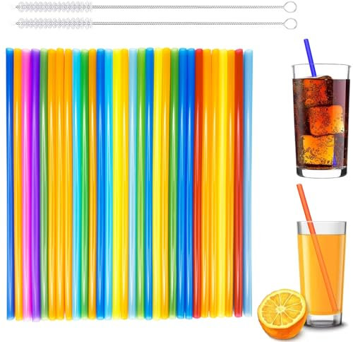 Addein 50 Cannucce Riutilizzabili Con 2 Spazzola, Colorate per Cocktail, Latte, Succhi, Yogurt (21cm/6mm)