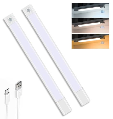 2er set Unterbauleuchte küche Led,Schrankbeleuchtung Lampe mit Bewegungsmelder Innen,Dimmbares USB Wiederaufladbares Schranklicht,Led Leiste für Spiegel,Schreibtische, Küchen,Schränke und Wand（40cm）