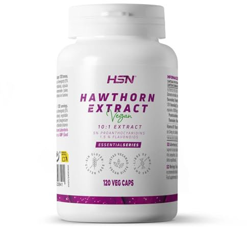 HSN Extracto de Espino Blanco 500mg (5% proantocianidinas, 1,5% flavonoides) | 120 Cápsulas Vegetales | Con tiamina que contribuye al funcionamiento normal del corazón | No-GMO, Vegano, Sin Gluten