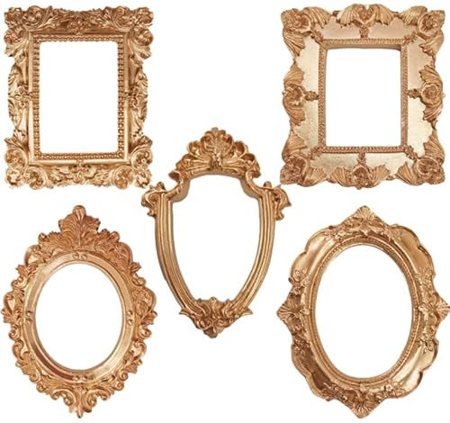 Toddmomy 5pcs Mini Photo Frame Vintage Resin Picture Frame Small Gold Frames Oval Rectangle Table Top Frame for Jewelry Display Holiday Party Christmas Hotel Decor