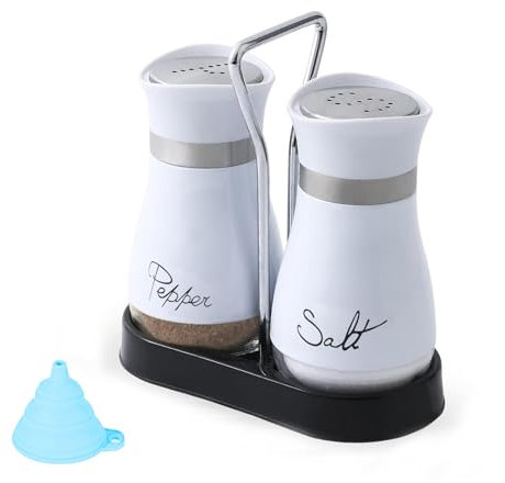 CANGCANG Salt and Pepper Shakers Set, Salt and Pepper Pots with Clear Glass Bottom, Salt and Pepper Shakers for Kitchen BBQ Restaurant Accessorie（White）