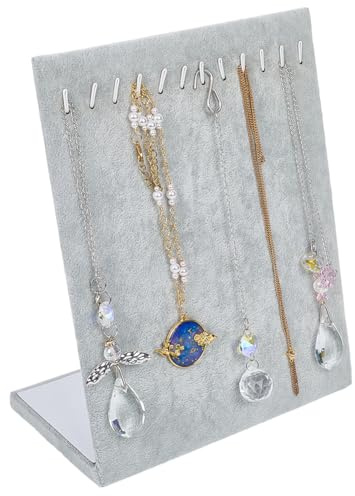 SOFPLATE Présentoir à Bijoux en Velours avec 12 Crochet Plateau Gris en Forme de L 20x24.8cm Support de Rangement pour Colliers et Bracelets Présentoir à Bijoux pour Vitrine de Vente au Détail