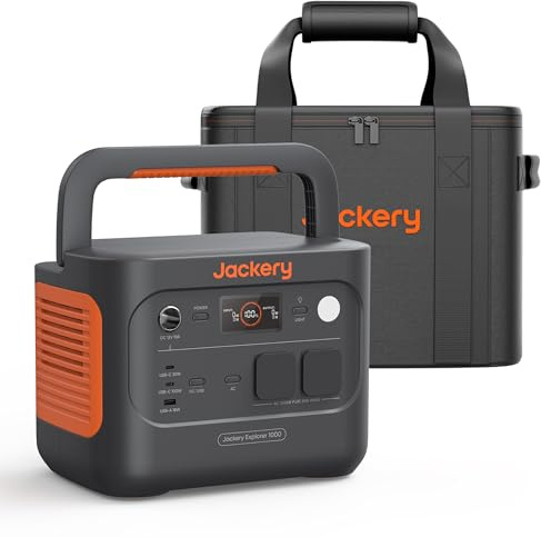 Jackery E1000 v2 Tragbare Powerstation mit M Tragtasche für Powerstation, 1070Wh LiFePO4 Solargenerator, 1500W AC/100W USB-C Ausgang, 1 Std. Schnellladung, für Outdoor Camping, Wohnmobil