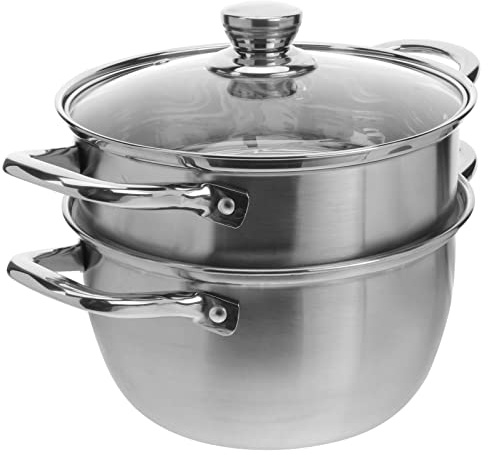 JECOMPRIS Olla Vaporera Doble De Acero Inoxidable Con Tapa Templado Compatible Con Inducción Multiusos Para Cocinar Al Vapor Saludable Gran Capacidad