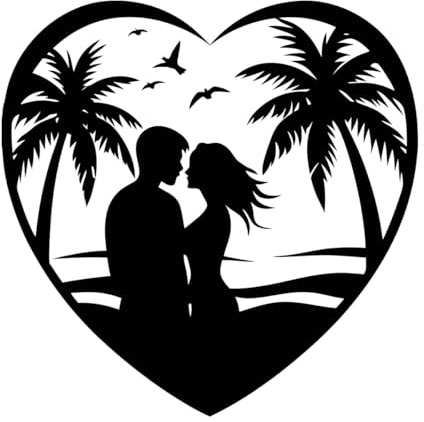 Escapada tropical en forma de corazón con pareja Pegatinas de pared 42x42cm Pintura mural artística Negro