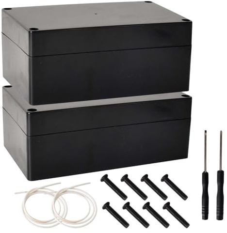 2 Scatole Progetto Stagne IP65 ABS - Scatola di Giunzione Elettronica Universale - Include 2 Cacciaviti - Nero - Dimensione Esterna 158x90x60mm