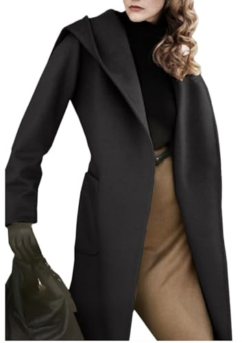 xxxiticat Women's Wool Blend Blazer Jacket Long Sleeve Open Front Belted Casual Trendy Long Black Trench Coat Winter Coats(BL,M)