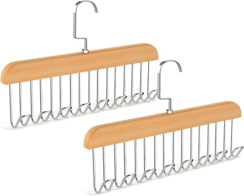 QHFlashbuy Belt Holder for Closet,2 Pack Anti Slip Hook Coat Rack Bra Hanger,Belt Organiser Tie Hanger with 8 Hooks,360° Rotating Space Saving Rack for Ties,Belts,Bras
