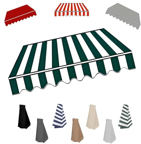 Tessuto di Ricambio per Tende da Sole Ricambio Retrattile per Balcone Telo di Ricambio da Giardino Impermeabile 280g Poliestere Copertura Avvolgibile in Tettoia per Esterni(Green White,300x200cm)