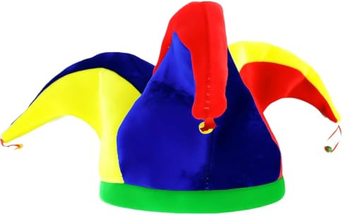 Miaija Halloween Clown Hat, Multicolor 3-Pointed Jester Hat with Bells, Adult Fancy Dress Costume Accessory, Carnival Mardi Gras Circus Themed Party Headwear, Cosplay Photo Prop for Holiday Celebratio