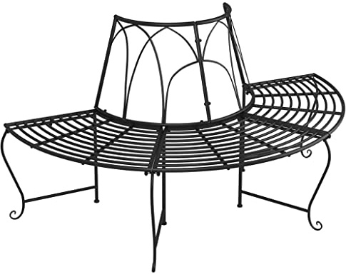 WHOPBXGAD Panchina per Albero Semicircolare Ø159 cm Nera in Acciaio Resistente agli Agenti Atmosferici Durevole per Esterno Giardino Cortile Patio Arredo Outdoor con Design Elegante