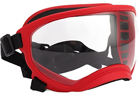 Fabater Hundglasögon för Stora Raser Vindtät Ultraviolettsäker Dammtät Justerbar Rem Slitstark Hundsolglasögon PC-material (Röd ram)